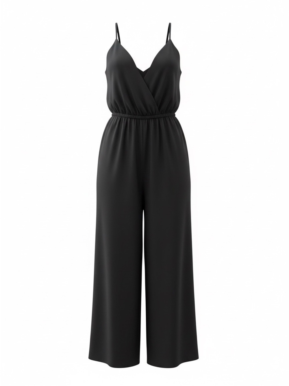 Wilfred/Aritzia Black Surplice Spaghetti-Strap Wide-Leg Jumpsuit